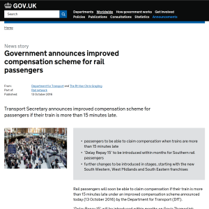 Government announces improved compensation scheme for rail passengers